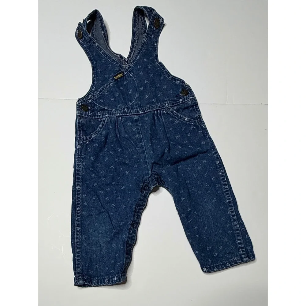 Vintage OshKosh Bgosh Vestbak Floral Denim Overalls Blue 24M Made in USA 5107